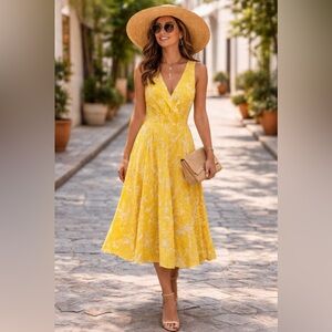 🤍🌷Ralph Lauren Yellow and White Backless 100% cotton Dress